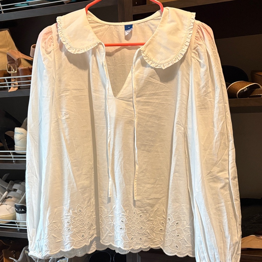 Old Navy Cream Blouse with Ruffled Collar
